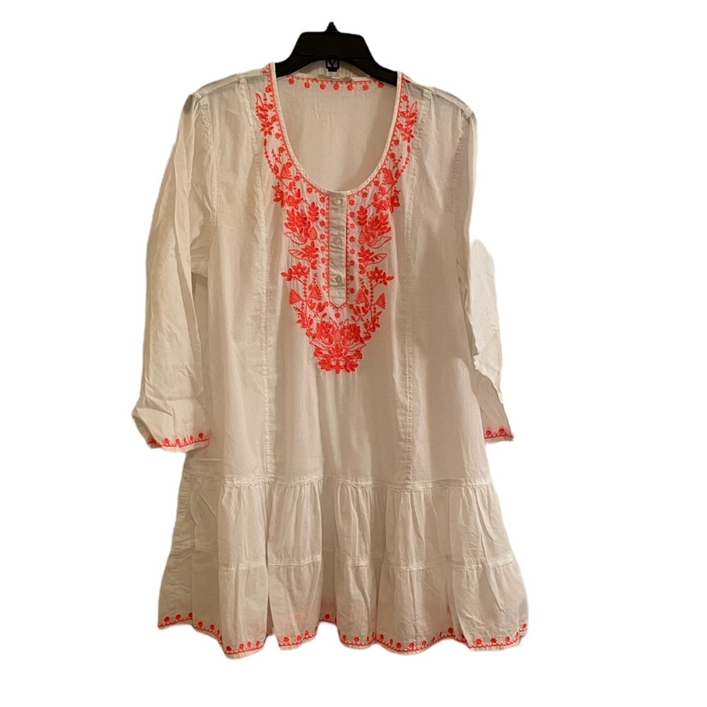 Gianni Bini White Swim Coverup with Coral Embroidery - Picture 2 of 12